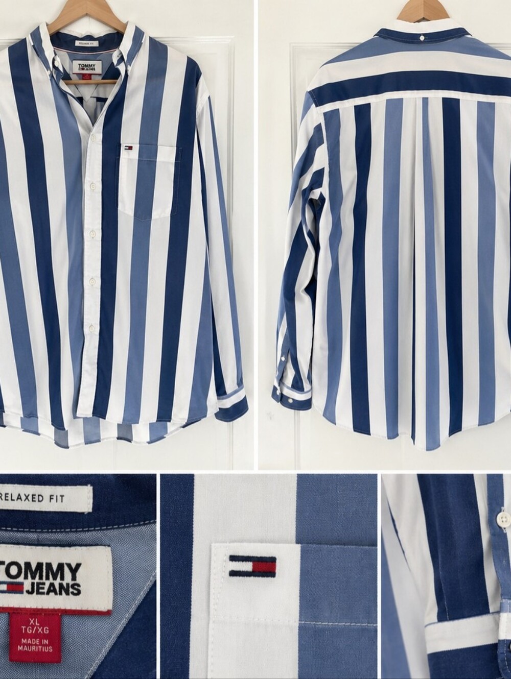 Men's Blue & White Stripe Button-Up Shirt Tommy HILFIGER XL